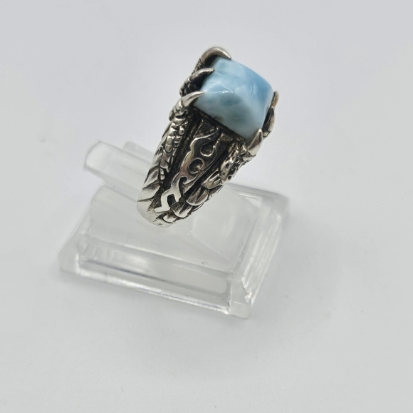 Sterling Larimar Ring Size 10.25 large light Blue Stone silver Statement Ring - Picture 2 of 7